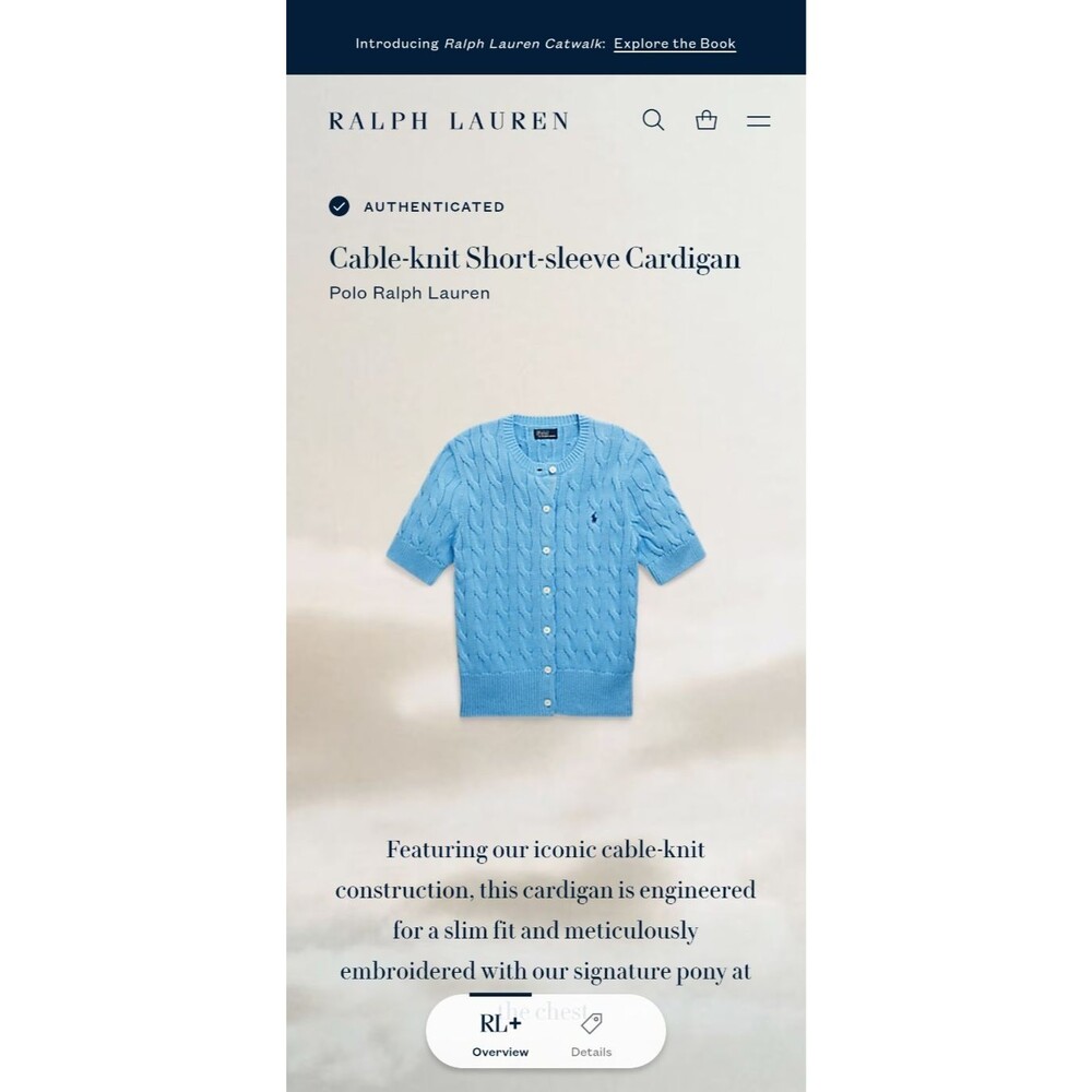 POLO Ralph Lauren Cable-Knit Cotton Short-Sleeve Cardigan, Blue, S, NWT - Picture 16 of 16
